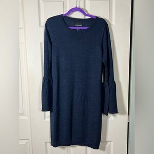 NWOT Cynthia Rowley 100% Extrafine Merino Wool Navy Bell Sleeve Dress